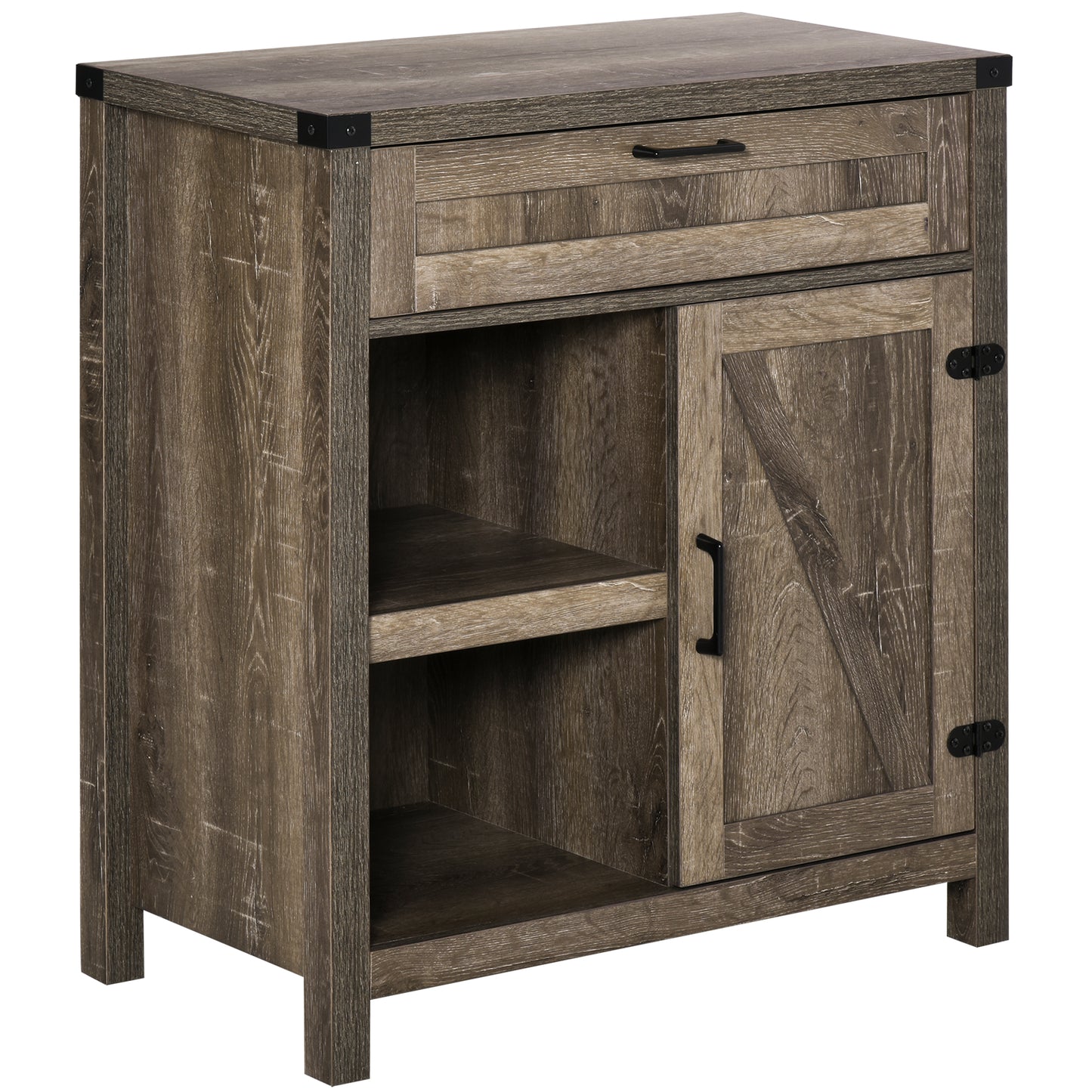 Rustic Barn Door Storage Cabinet Modern Farmhouse Buffet Sideboard for Kitchen & Dining Room Dark Oak