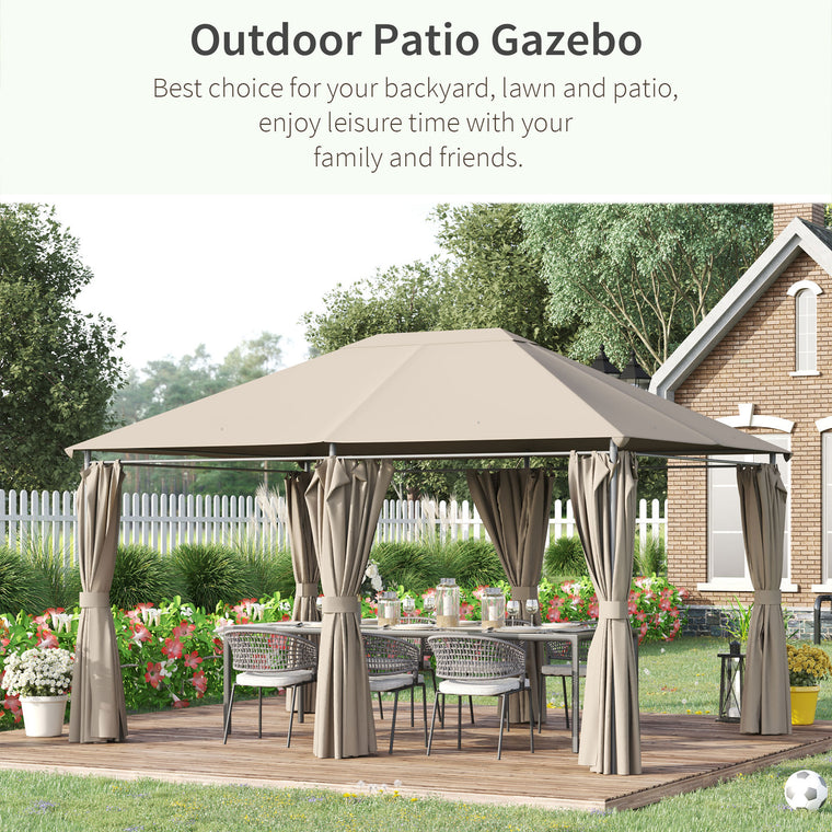 13' x 10' Khaki Soft-Top Steel Gazebo with Removable Curtains