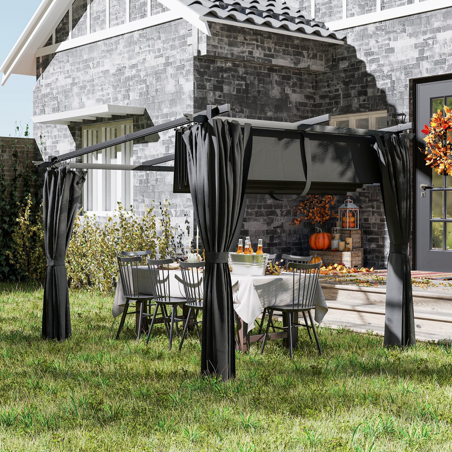 Metal Retractable Pergola Canopy with Sidewalls, Outdoor Gazebo UPF30+ Sun Shade Shelter for Garden, Deck