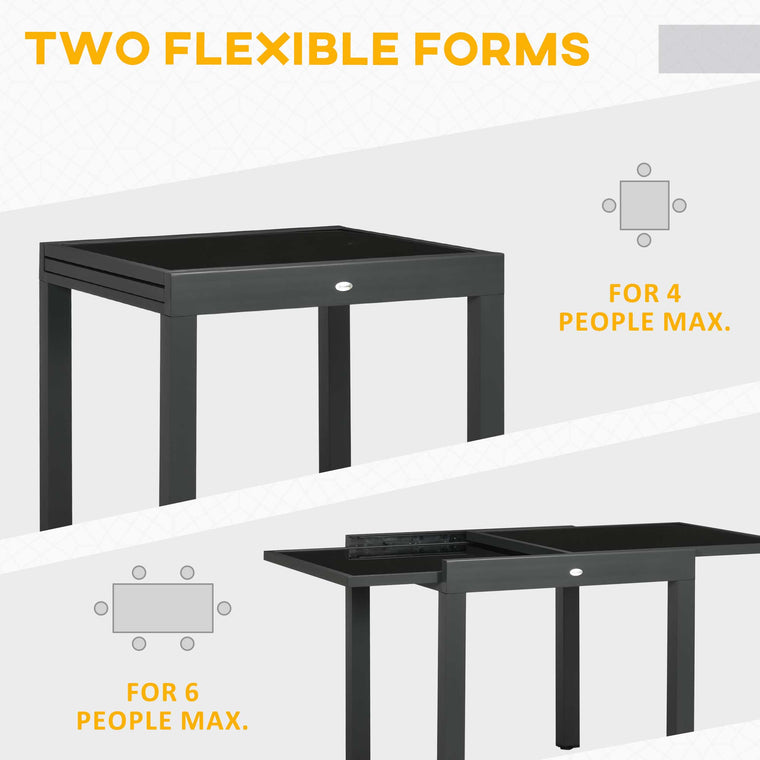 63" Extendable Aluminum Dining Table with Glass Top