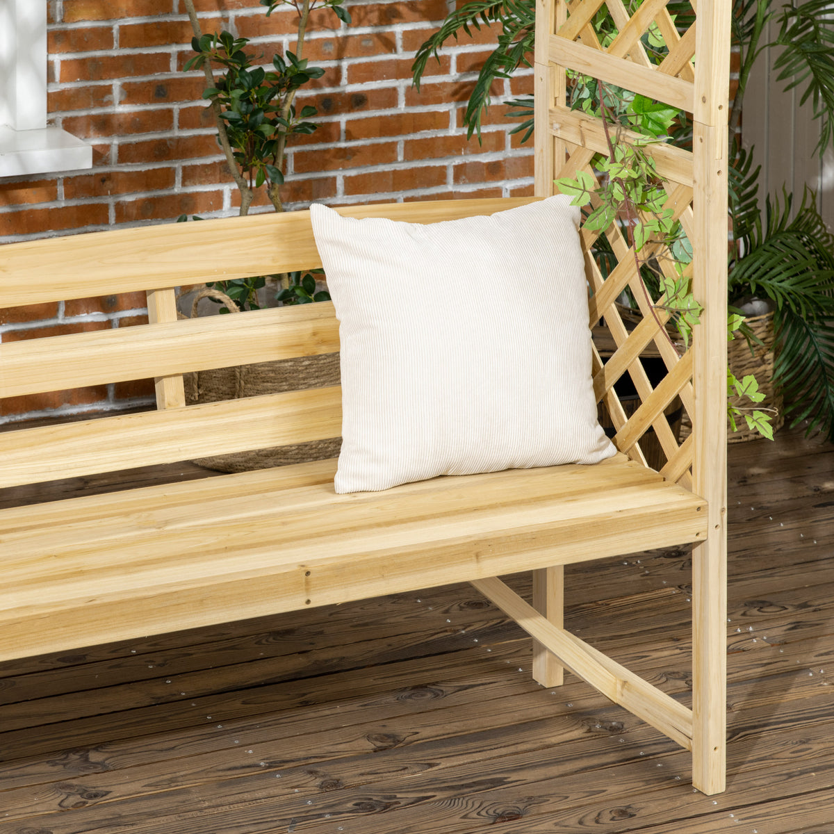 Natural Wood Garden Arch with 2-Person Bench