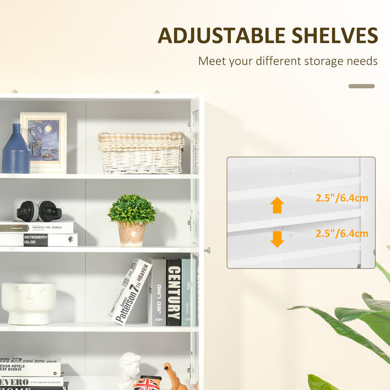 71" Tall Bookcase Cabinet with Doors - White