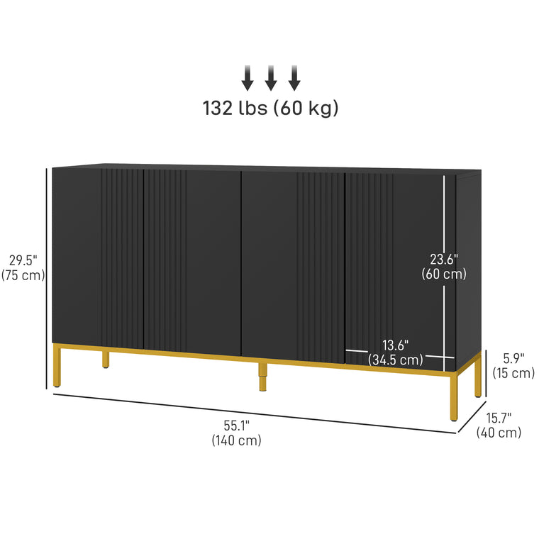 Sideboard Buffet Cabinet with Soft-Close Doors - Black
