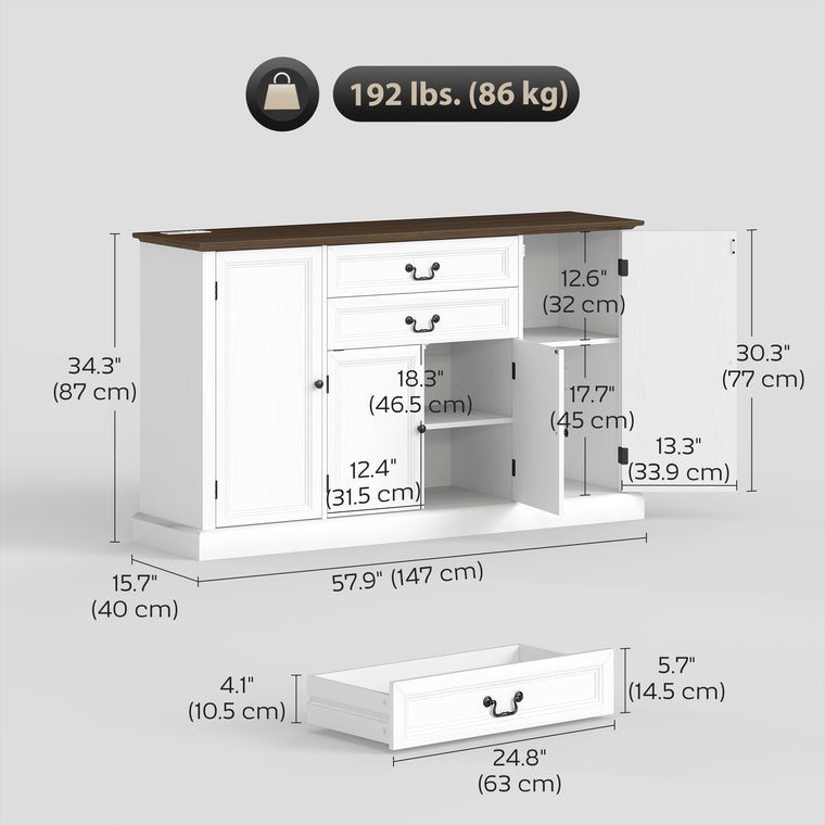 58" Farmhouse Sideboard with Charging Station