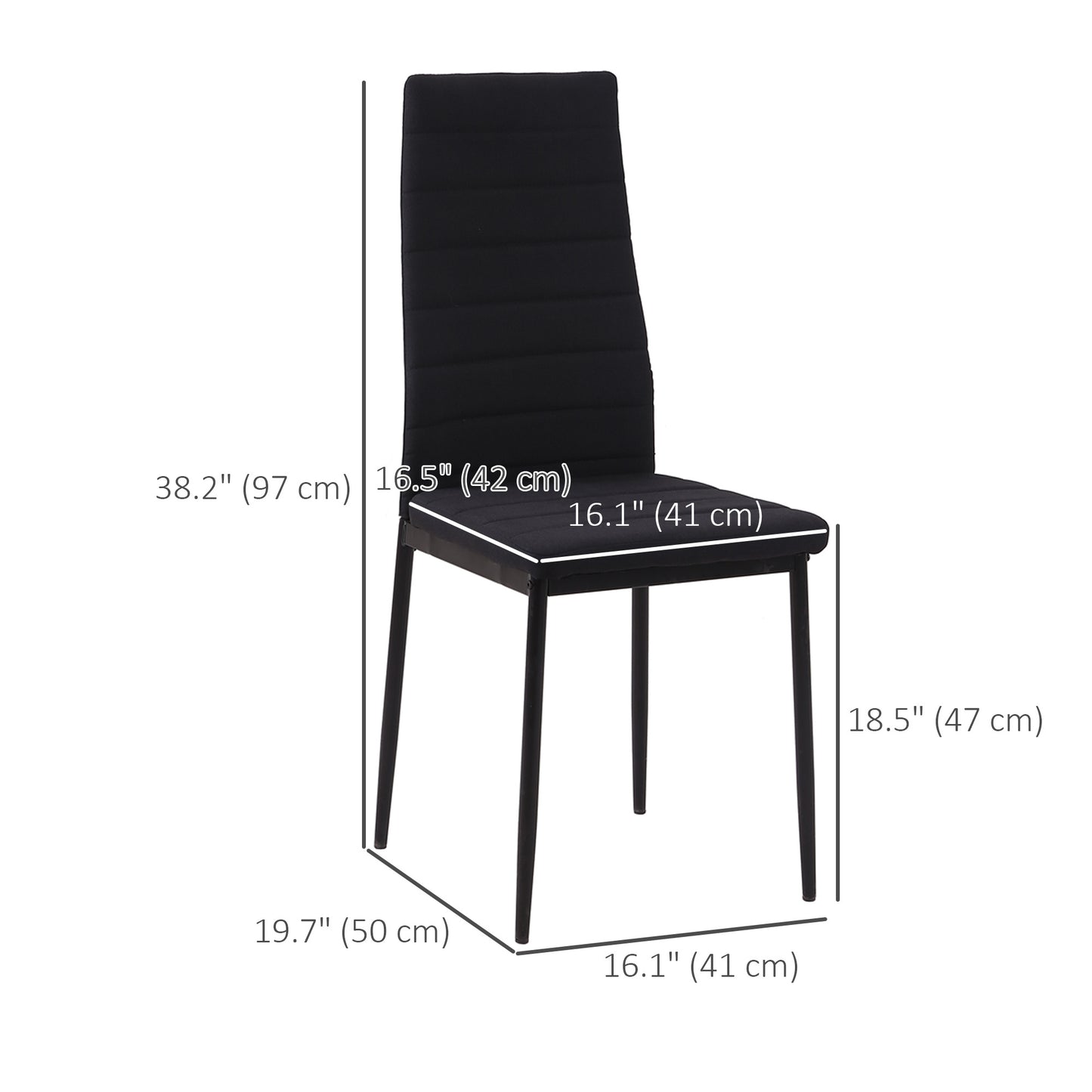 Modern Dining Chairs High Back Upholstered Linen Fabric with Metal Legs for Kitchen Black