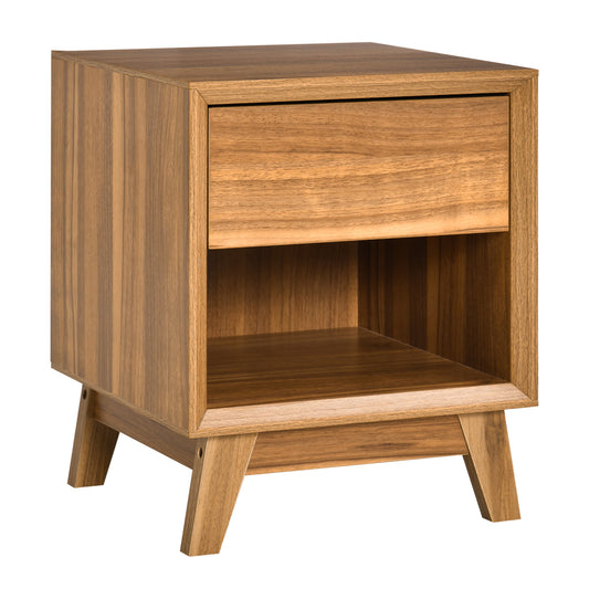 Nightstand with Drawer and Shelf - Walnut Brown