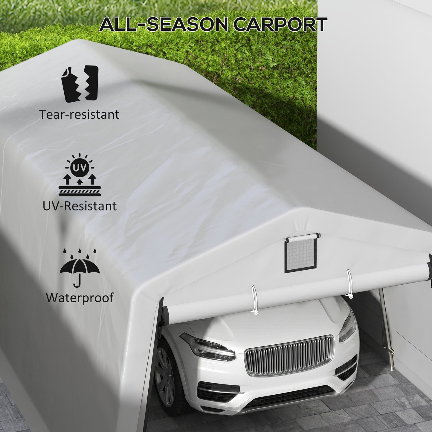 Portable Garage, Heavy Duty Carport Canopy with Ventilation Windows and Large Roll-up Door, Dark Grey