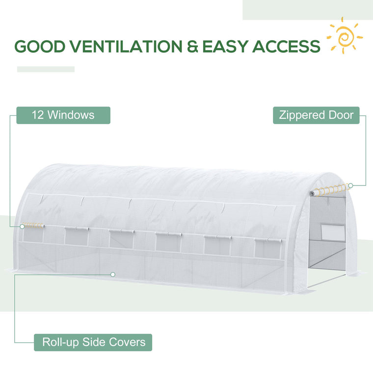 20' x 10' x 6.6' White Tunnel Greenhouse with UV-Resistant Cover