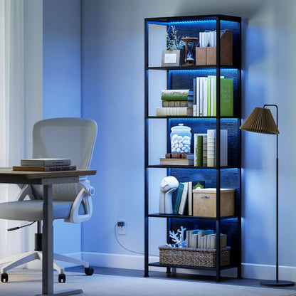 5-Tier Bookshelf with LED Lights - Black