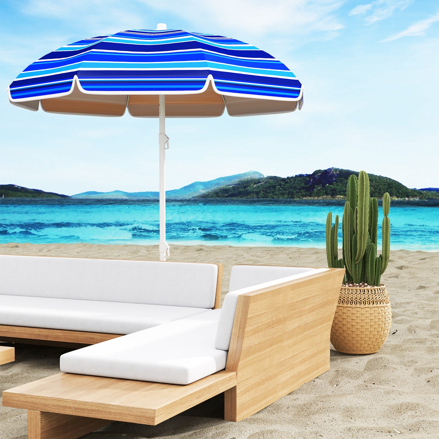70.9" Multicolor Portable Beach Umbrella with UV50+ Ruffle & Tilt
