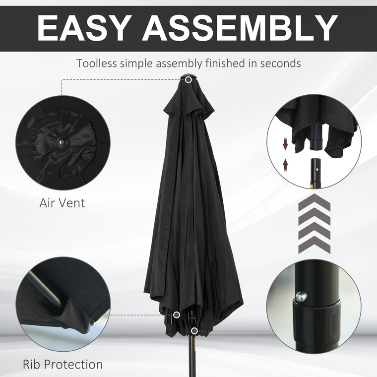 8.5' Black Round Aluminum Parasol with 6 Ribs & Crank Handle