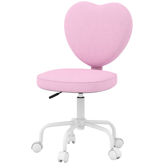Heart-Shaped Back Office Chair, Adjustable Height - Pink