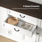Farmhouse Sideboard with Charging Station and Thickened Top, 58" Buffet Cabinet with 2 Soft-Close Drawers, White
