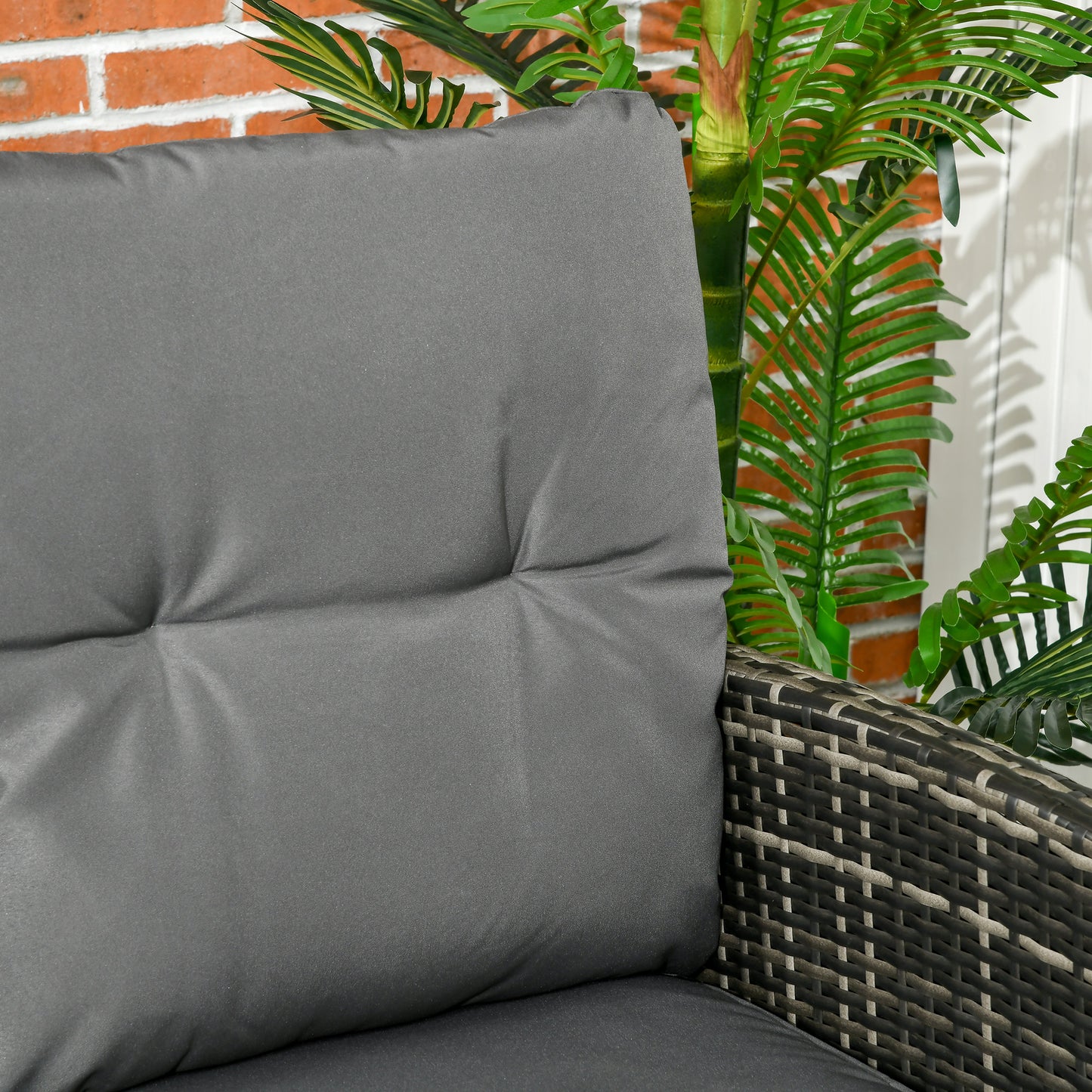 6-Piece Outdoor Patio Furniture Set with Chairs, Ottomans, Sofa, Glass Top Coffee Table and Cushions, Wicker Rattan Conversation Set for Backyard and Porch, Grey