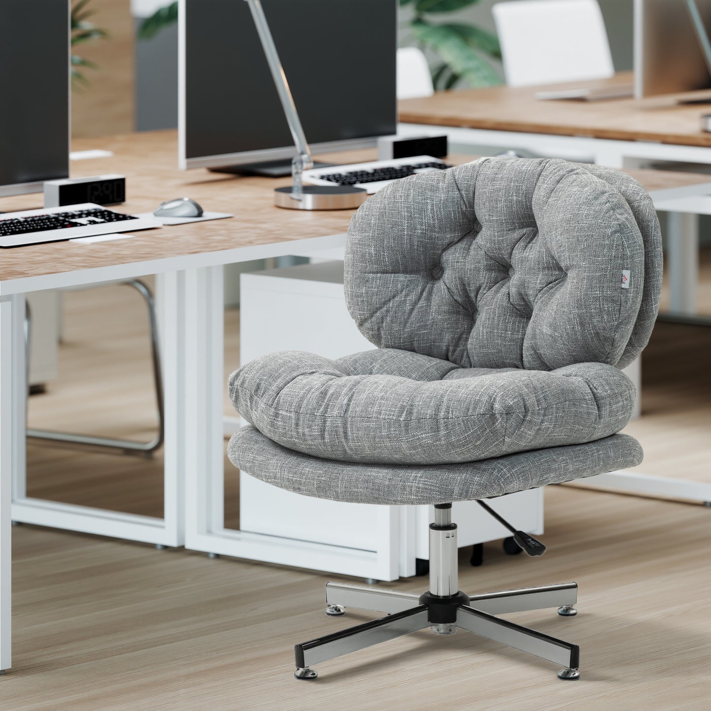 Computer Desk Chair, Armless Office Chair with Wide Padded Seat and Adjustable Height, Grey