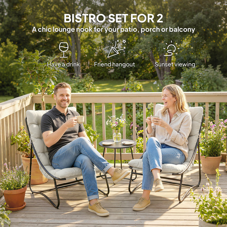 3-Piece Bistro Set with Round Table and Mesh Seats