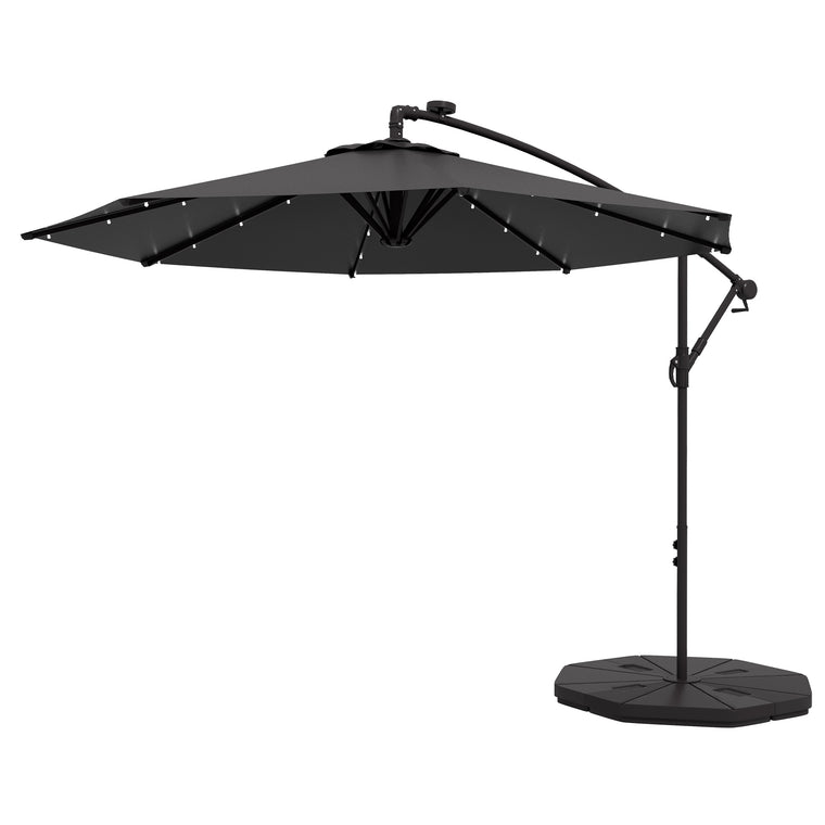 9.5' Dark Grey Offset Parasol with Solar LED Lights