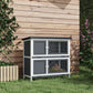 Wood Rabbit Hutch with 2 Large Main House, Ramp, Trays, Grey