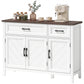 Sideboard Buffet Cabinet, 44" Farmhouse Kitchen Cabinet with 3 Chevron Doors, 2 Drawers and 2 Adjustable Shelves, White