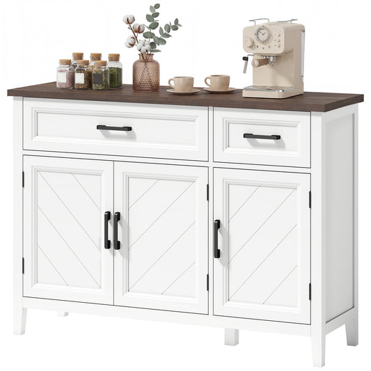 44" Farmhouse Sideboard Cabinet with Chevron Doors - White