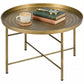 Vintage Coffee Table for Living Room, 24" Round Center Table with Hammered Tray Top and Metal Frame, Gold