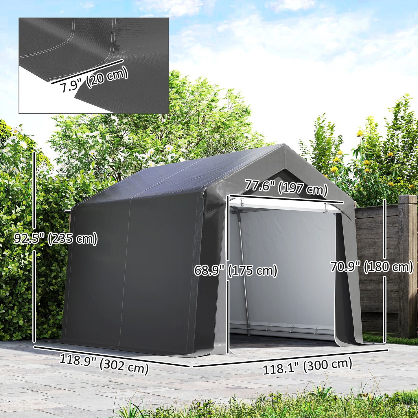 Outdoor Storage Shed Portable Garage with Roll-up Door for Motorcycle, Bike, Garden Tools, Beige