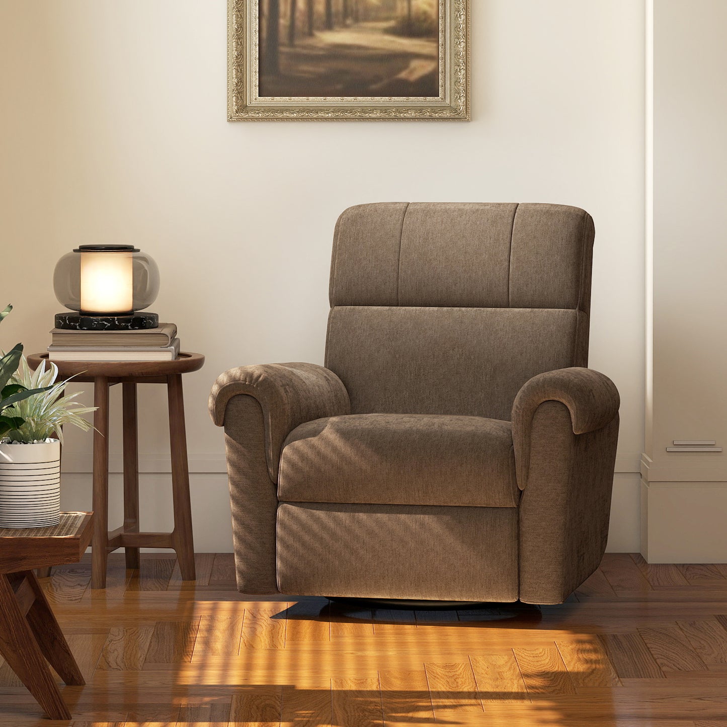 Power Recliner Chair, Fabric Upholstered Recliner Chair with USB Ports, Swivel and Rocking Function, Footrest