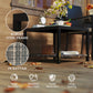 23.6" Rattan End Table, Outdoor Coffee Table with Tempered Glass Top, Storage Shelf for Patio, Garden, Balcony, Black