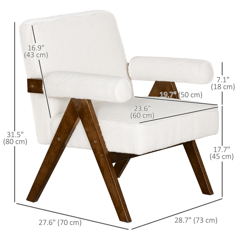Cashmere Accent Chair with Padded Armrests - Cream White
