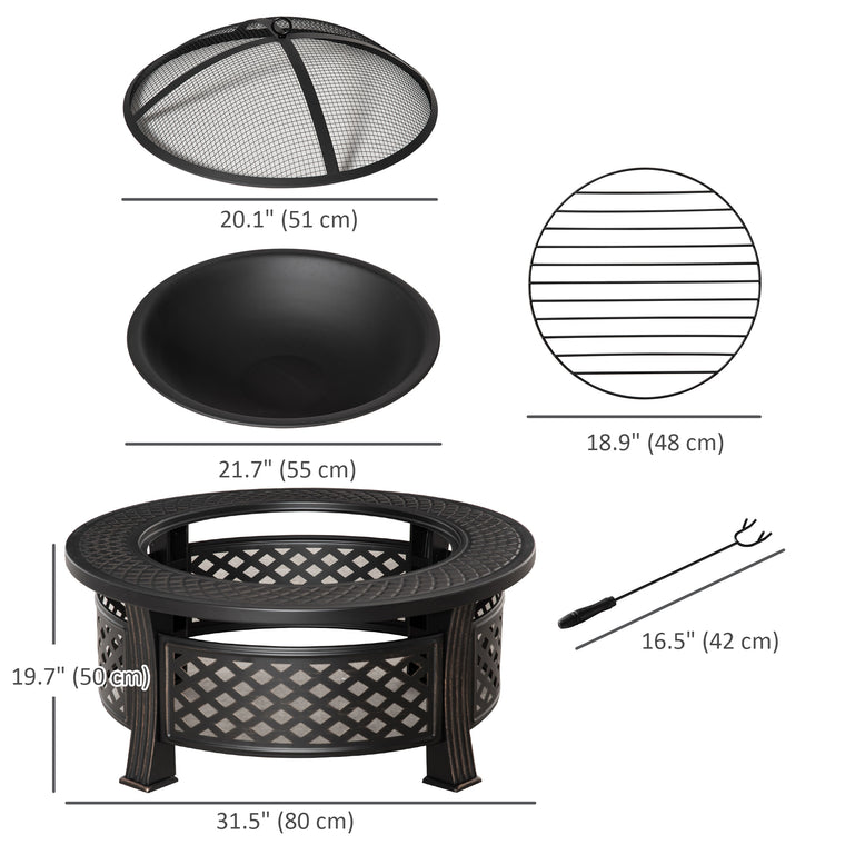 Bronze Fire Pit with Grill Net & Mesh Lid