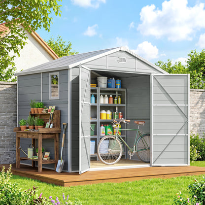 8' x 6' Plastic Garden Shed with Latch Door and Vents