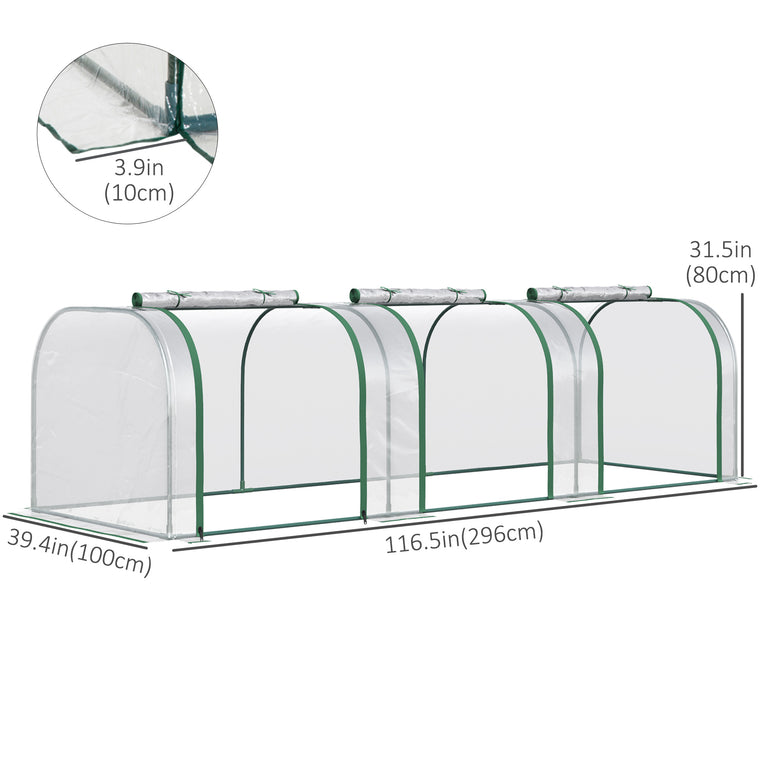 10' x 3' x 2.5' Clear Tunnel Greenhouse with 3 Zipped Doors