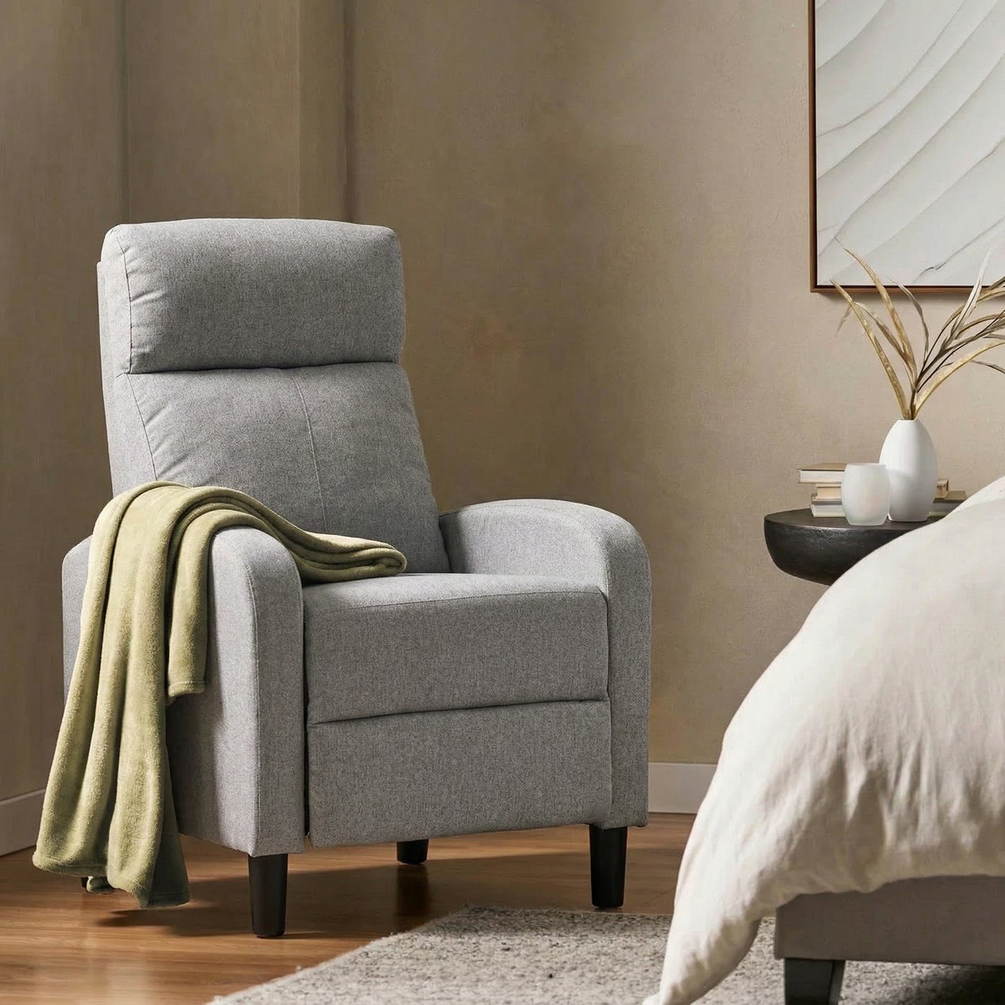 Manual Recliner Single Sofa Chair, Linen-Touch Home Theater Seating Armchair for Living Room, Light Grey