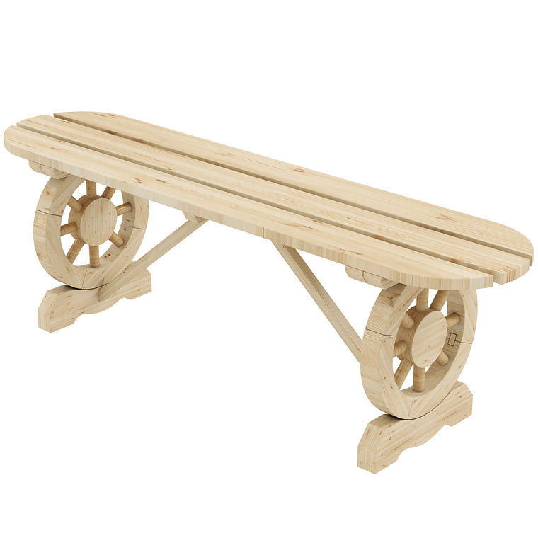 2-Person Wood Garden Bench with Wagon Wheel Legs