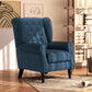 Button Tufted Accent Chair for Living Room - Upholstered Wingback with Wood Legs, Rolled Arms, Thick Padding, Blue