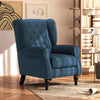 Button Tufted Accent Chair for Living Room - Upholstered Wingback with Wood Legs, Rolled Arms, Thick Padding, Blue