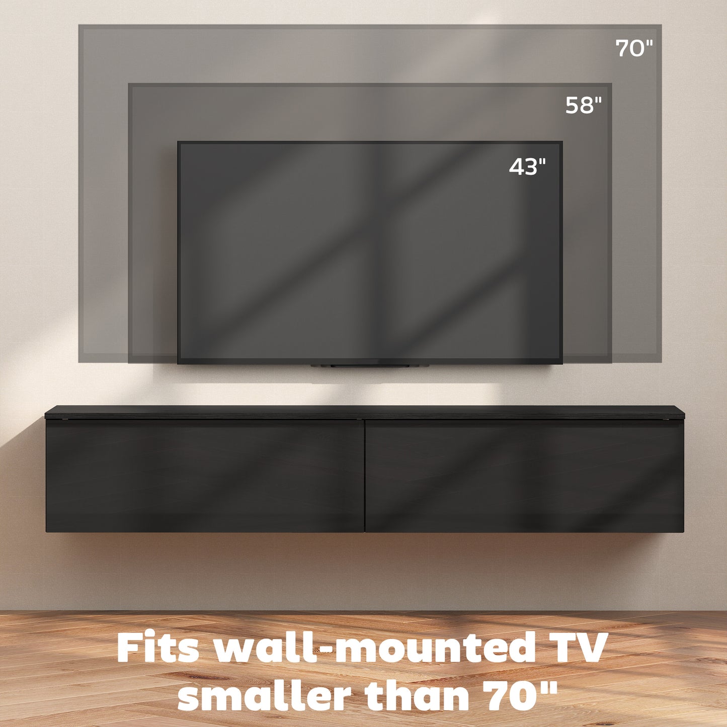 Wall Mounted TV Stand, Floating TV Cabinet with Storage, for TVs up to 70", High Gloss Effect, Black
