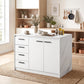 Kitchen Island with Storage Cabinet, 4 Drawers and Adjustable Shelf for Dining Room, Faux Marble Effect and White