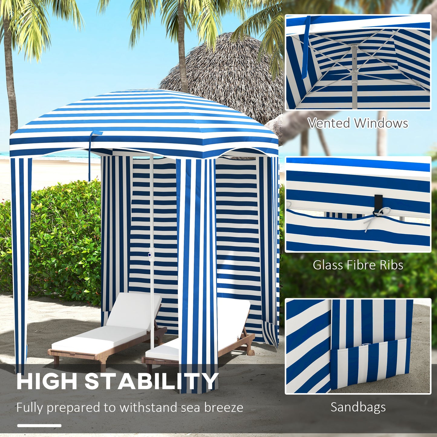 70.1" x 70.1" Blue White Stripe Cabana Umbrella with Walls