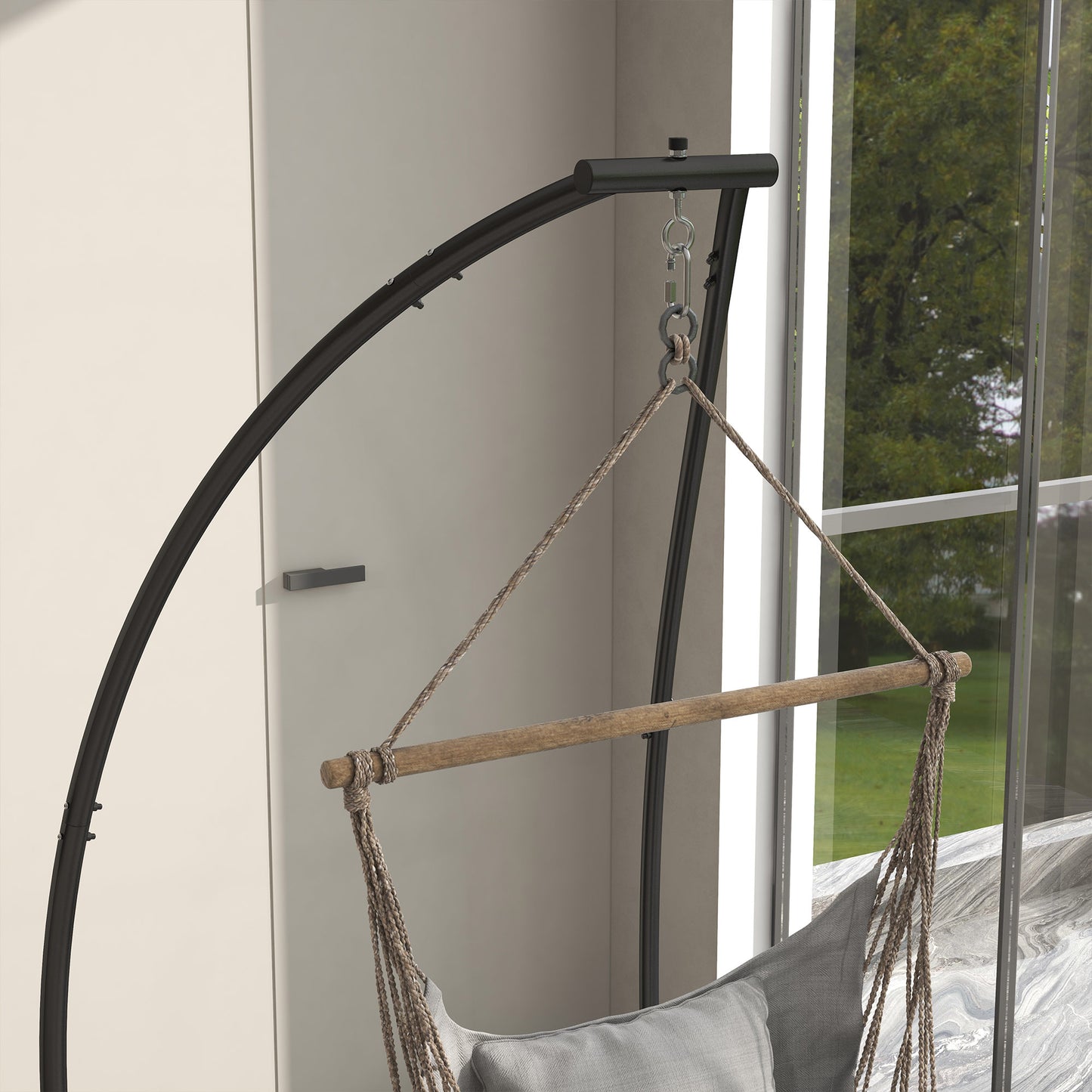 Hanging Hammock Chair Stand Only, C Shape Hanging Heavy Duty Metal Frame Swing Stand for Porch Swing Chair, Black