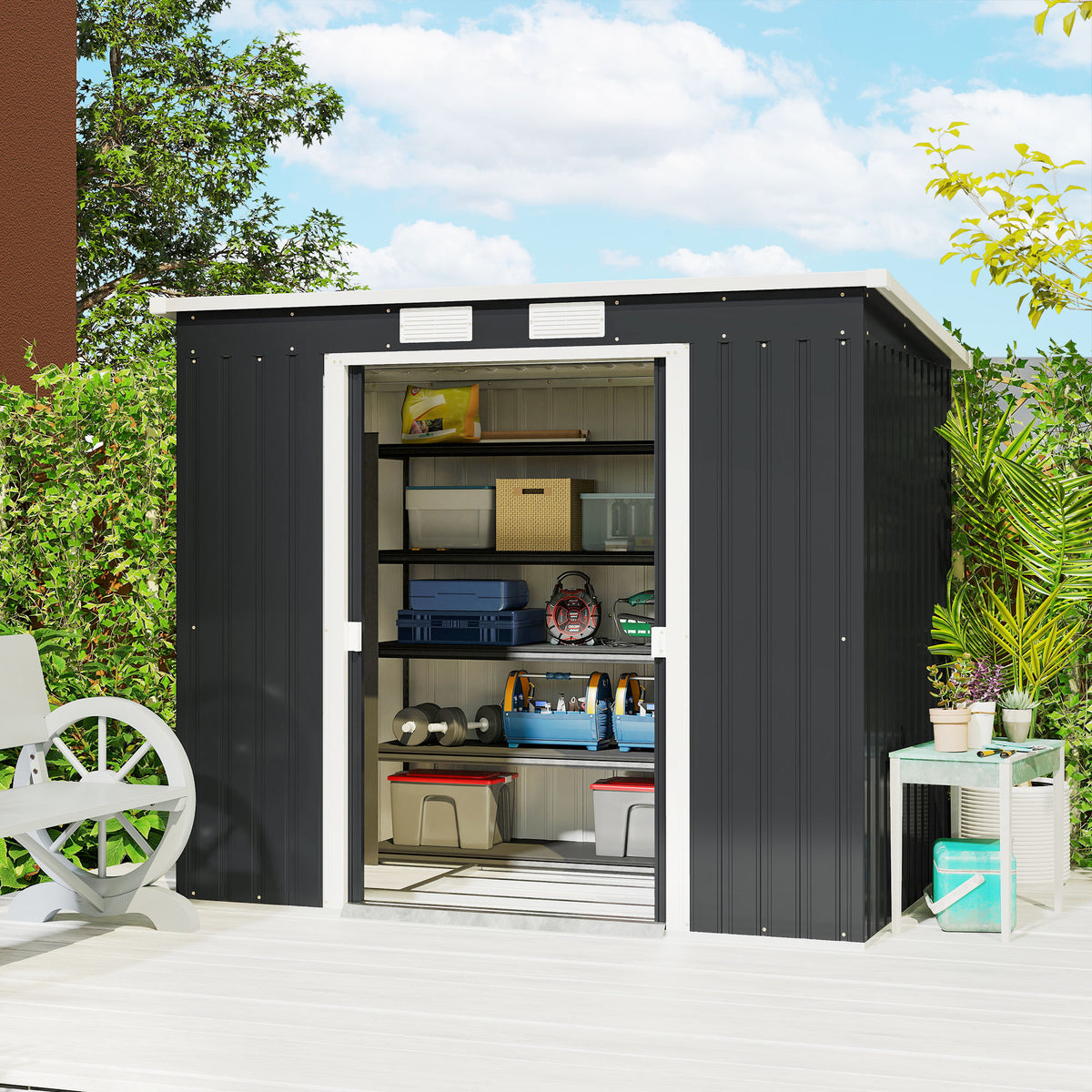 7' x 4' Galvanized Steel Garden Shed with Foundation Kit