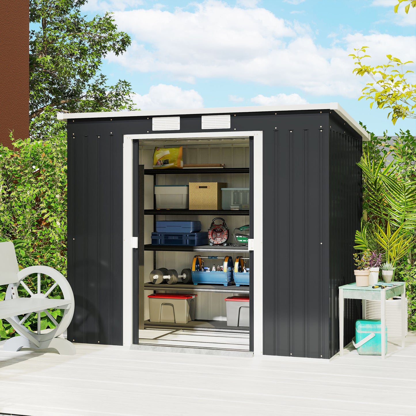 7' x 4' Galvanized Steel Garden Shed with Foundation Kit