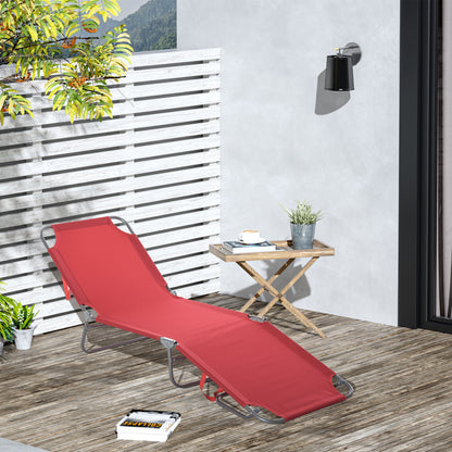 Wine Red Folding Chaise Lounge with Mesh Fabric