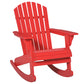 Wooden Adirondack Rocking Muskoka Chair with Slatted Wooden Design, Fanned Back and Classic Rustic Style, Red