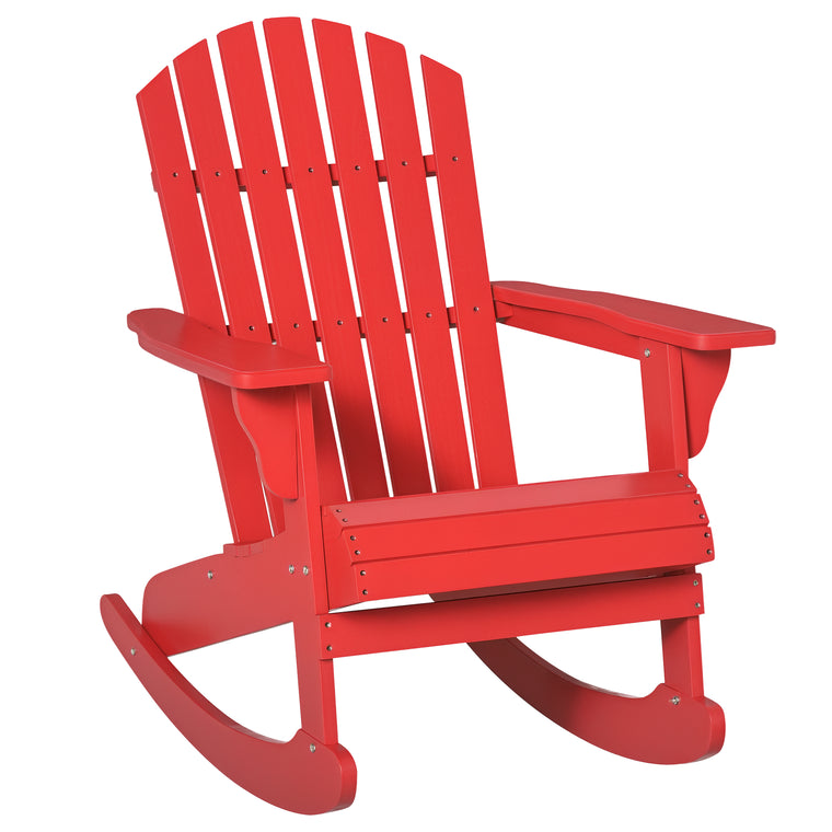 Red Wooden Adirondack Rocking Chair with Fanned Back