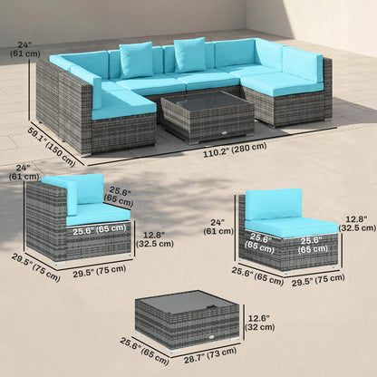 7-Piece PE Rattan Conversation Set with Sectional Sofa