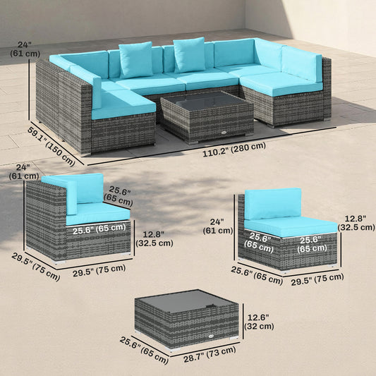 7-Piece PE Rattan Conversation Set with Sectional Sofa