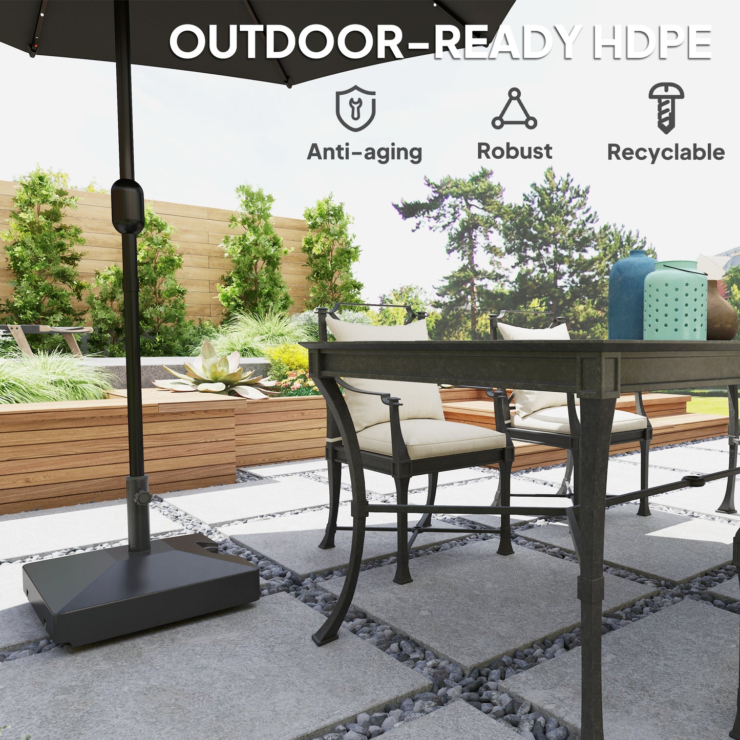 Plastic Square Patio Umbrella Base with Wheels Handle, Heavy Duty Outdoor Umbrella Stand Base, Filled Up to 73lb with Stand or 57lb with Water for Garden, Poolside, Black