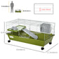 Small Animal Cage, Rolling Bunny Cage, Guinea Pig Cage with Food Dish, Water Bottle, Hay Feeder, Platform, Ramp, Green