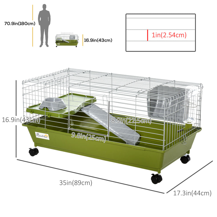 Green Rolling Bunny & Guinea Pig Cage with Platform & Ramp